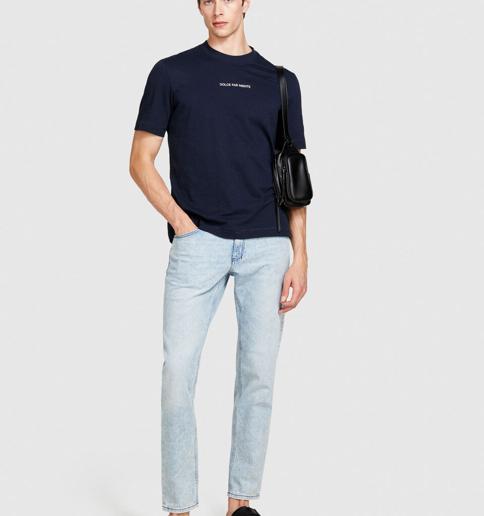 T-shirt with print in organic cotton - men's short sleeve t-shirts - Dark Blue | Sisley image number 1